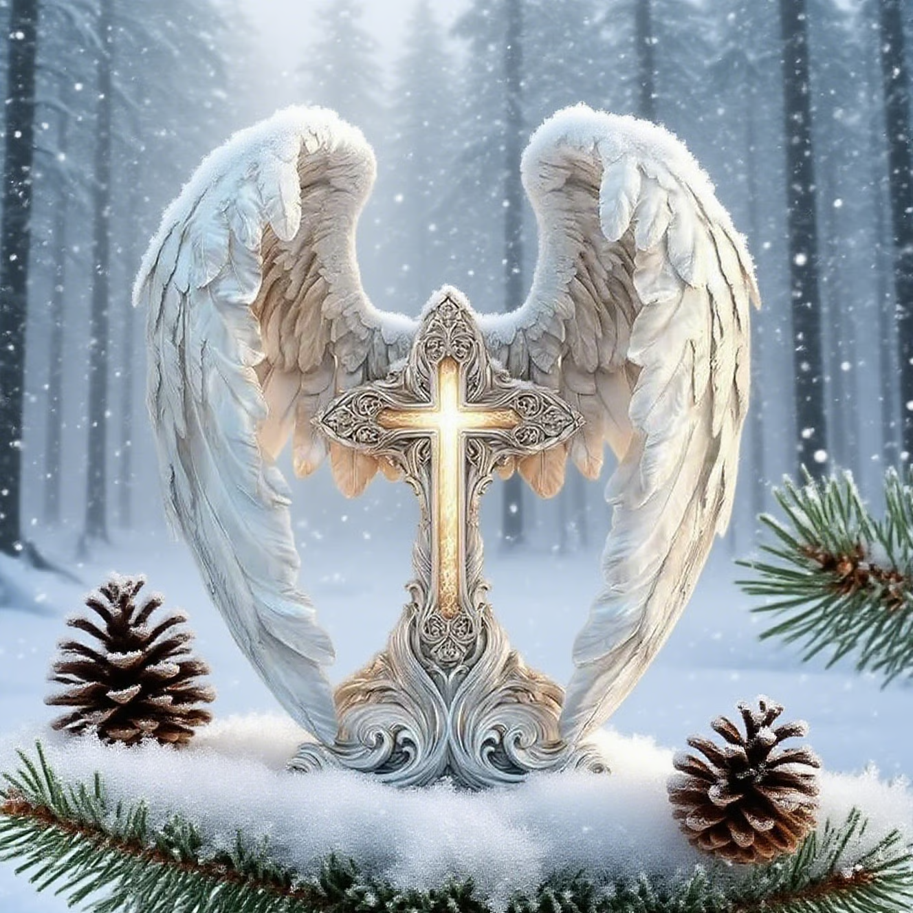 Angel Wings Cross Decor – Elegant Symbol of Divine Protection & Faith