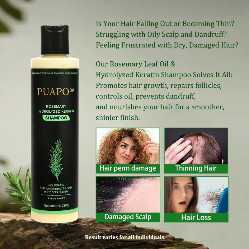 🌿 PUAPO® Natural Rosemary Anti-Hair Loss Set – Stop Shedding, Start Growing! 💆‍♀️✨