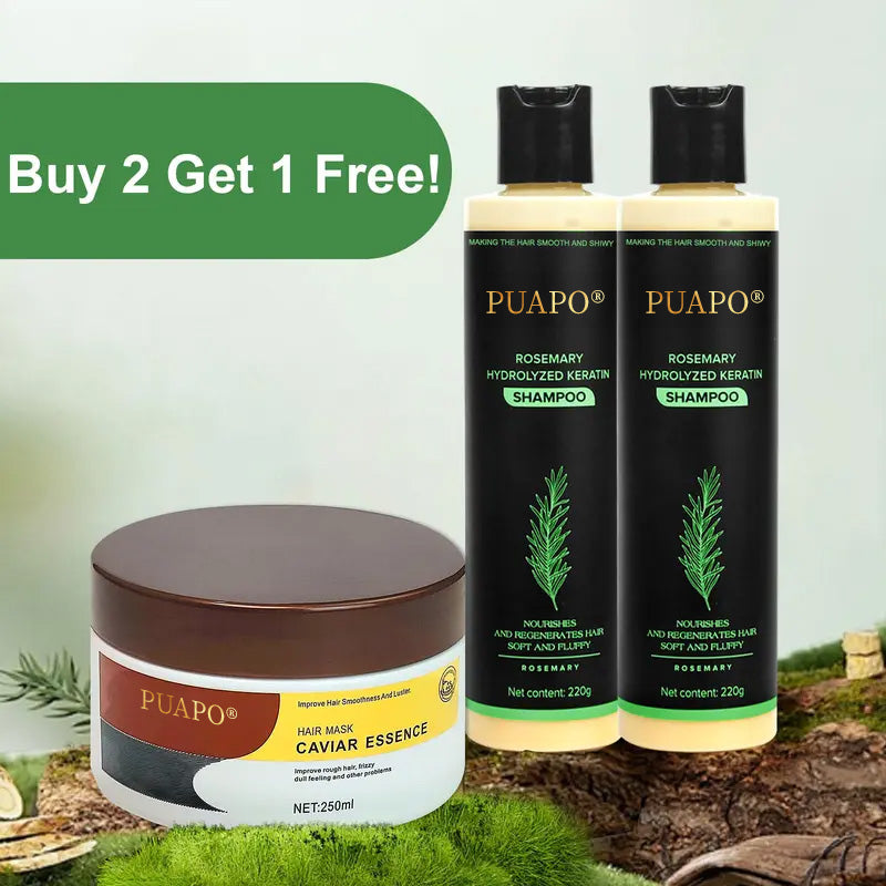 🌿 PUAPO® Natural Rosemary Anti-Hair Loss Set – Stop Shedding, Start Growing! 💆‍♀️✨
