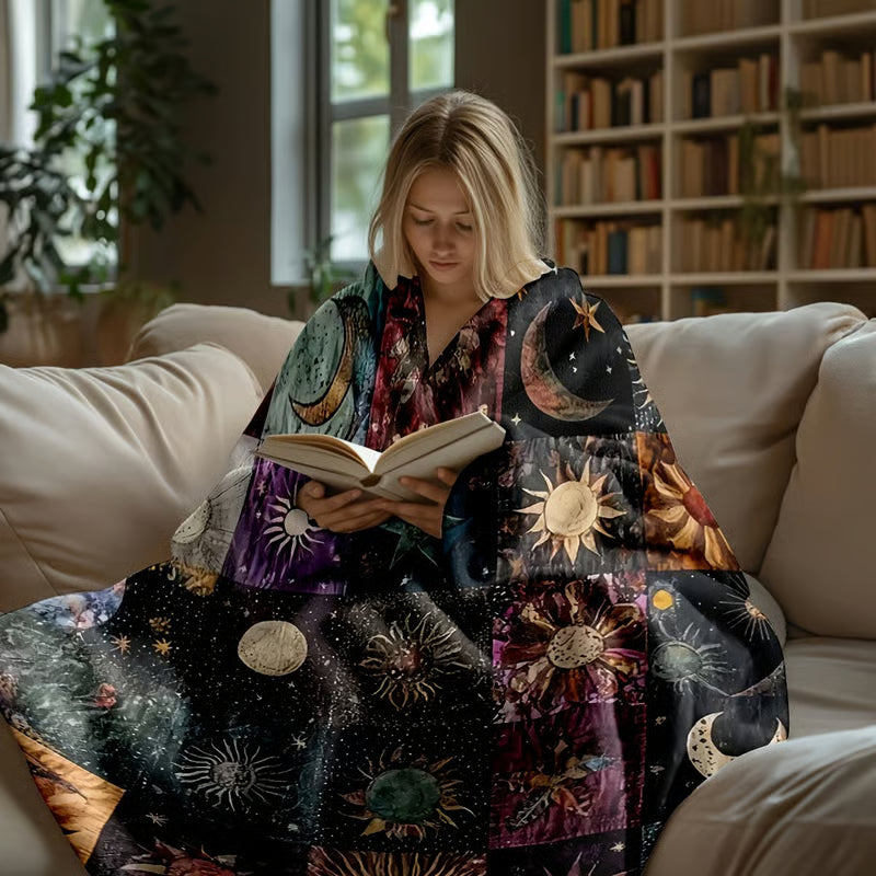 Bohemian Sun and Moon Flannel Blanket