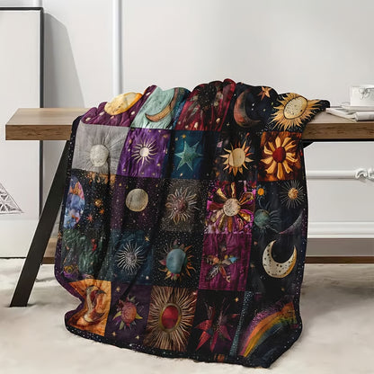 Bohemian Sun and Moon Flannel Blanket