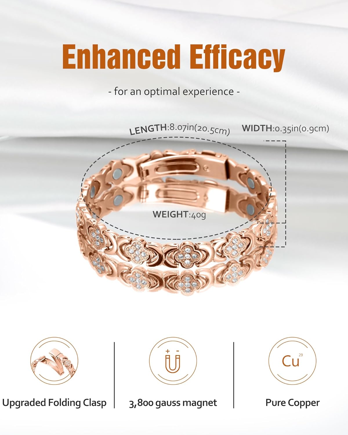 Zulfio® Copper Bracelets for Women. Pure Copper Magnetic Bracelet with 3800 Gauss Effective Magnets
