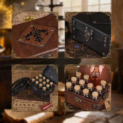 🔥LAST DAY 49% OFF - 🔮✨HiiFeuer Medieval Faux Leather Alchemy Box with 12 Cork Potion Vials