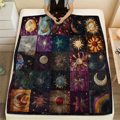 Bohemian Sun and Moon Flannel Blanket