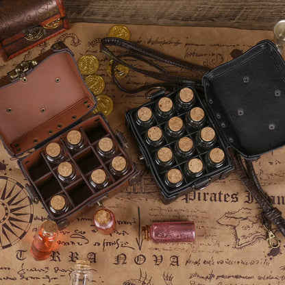 🔥LAST DAY 49% OFF - 🔮✨HiiFeuer Medieval Faux Leather Alchemy Box with 12 Cork Potion Vials