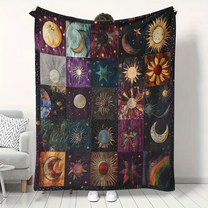 Bohemian Sun and Moon Flannel Blanket