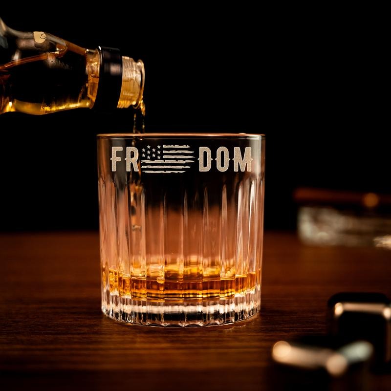Engraved Memorial Whiskey Glass – 11oz Patriotic Rock Glass Drinkware for Men