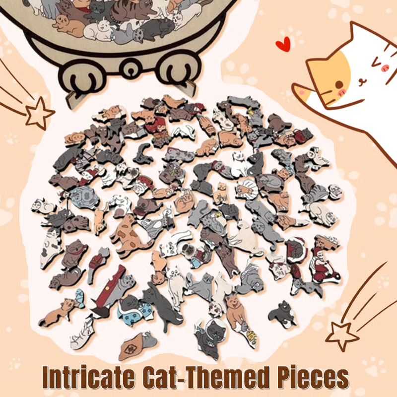 135-Piece Wooden Cat-Shaped Puzzle