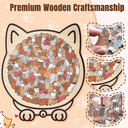 135-Piece Wooden Cat-Shaped Puzzle