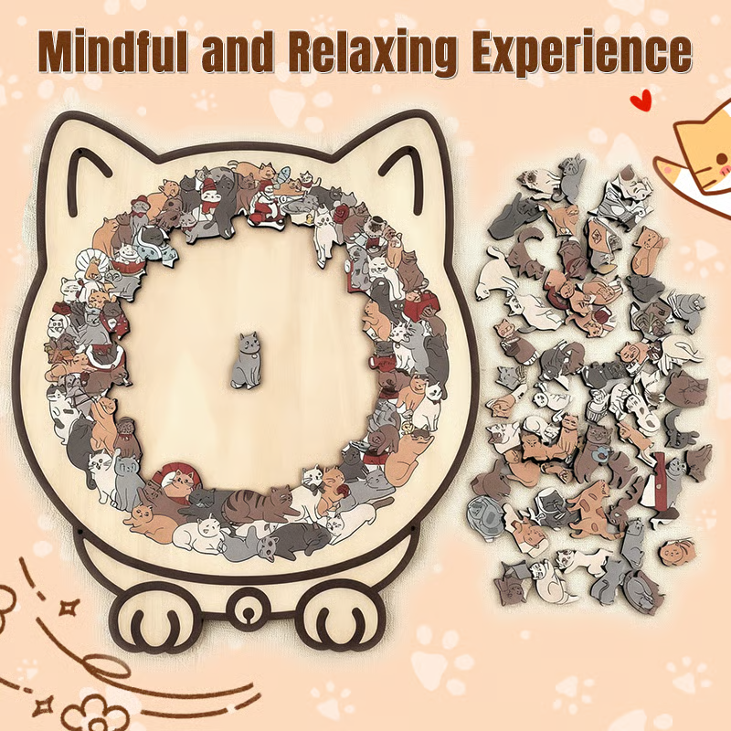 135-Piece Wooden Cat-Shaped Puzzle