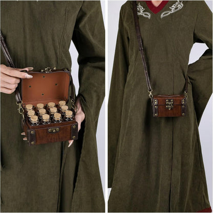 🔥LAST DAY 49% OFF - 🔮✨HiiFeuer Medieval Faux Leather Alchemy Box with 12 Cork Potion Vials