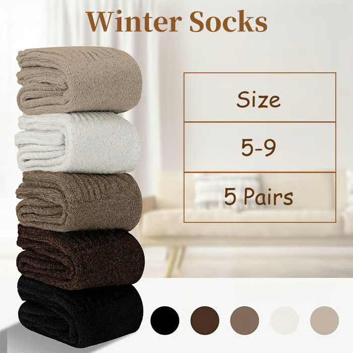 5 Pairs Women's Solid Mid-calf Socks