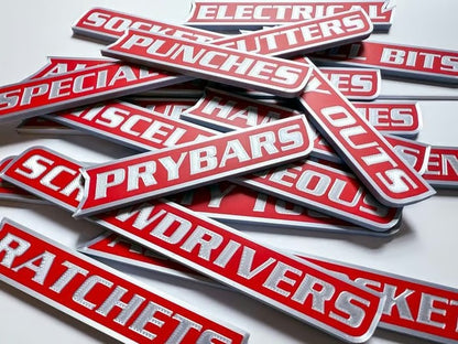 Custom Premium Magnetic Toolbox Labels for Tool Organization - 12 Pack of High Quality 3D Printed Personalized Magnets