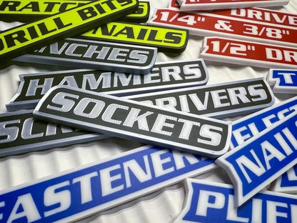 Custom Premium Magnetic Toolbox Labels for Tool Organization - 12 Pack of High Quality 3D Printed Personalized Magnets