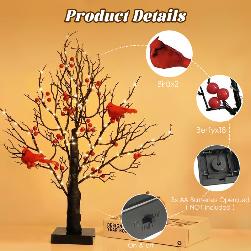 Vintage Glowing Cardinal Tree With Berries