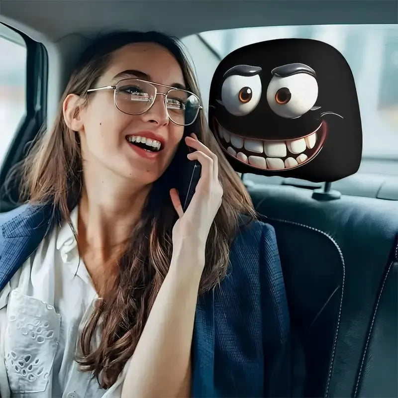 Funny Cartoon Big-Eyed Grin Car Seat Headrest Cover