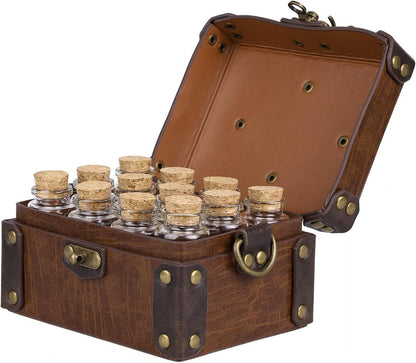 🔥LAST DAY 49% OFF - 🔮✨HiiFeuer Medieval Faux Leather Alchemy Box with 12 Cork Potion Vials